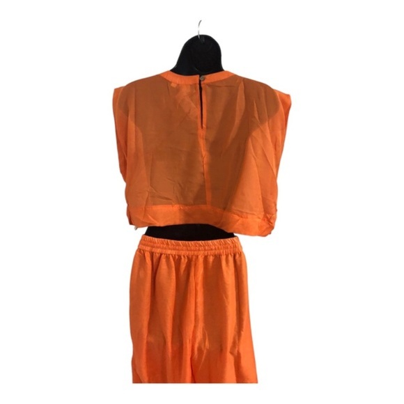 Orange 2 piece sheer cowrie shell adorned crop top and split leg pants beach set - Picture 16 of 17